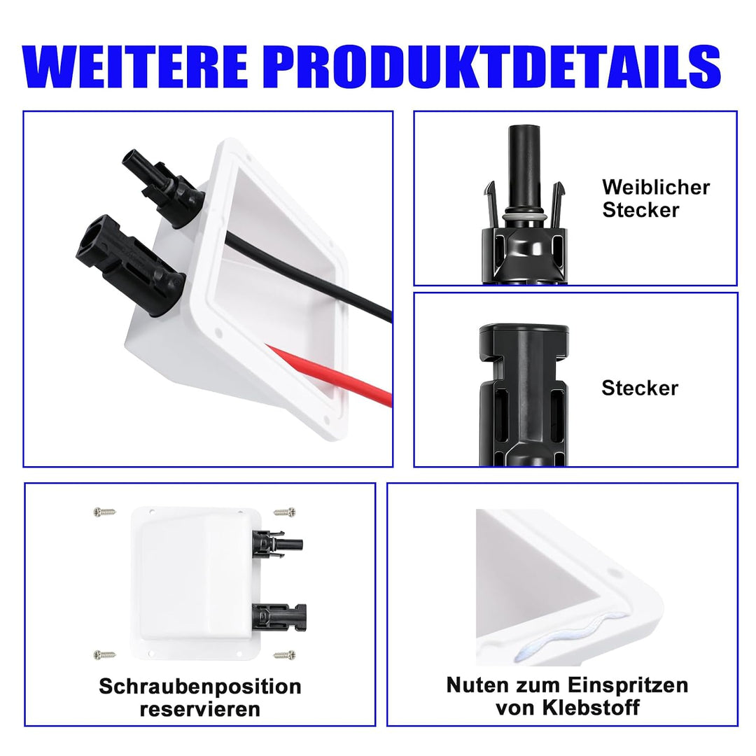 Sayhome ABS Double Solar Kabeleinführung Gehäuse mit 0.33ft 10awg weichem Kupferkabel, für Wohnmobil