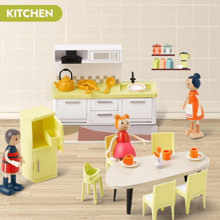 Giant bean Puppenhaus Möbel Holz Set, 85pcs modern mit 6 Zimmern ab 3 J., 85pcs