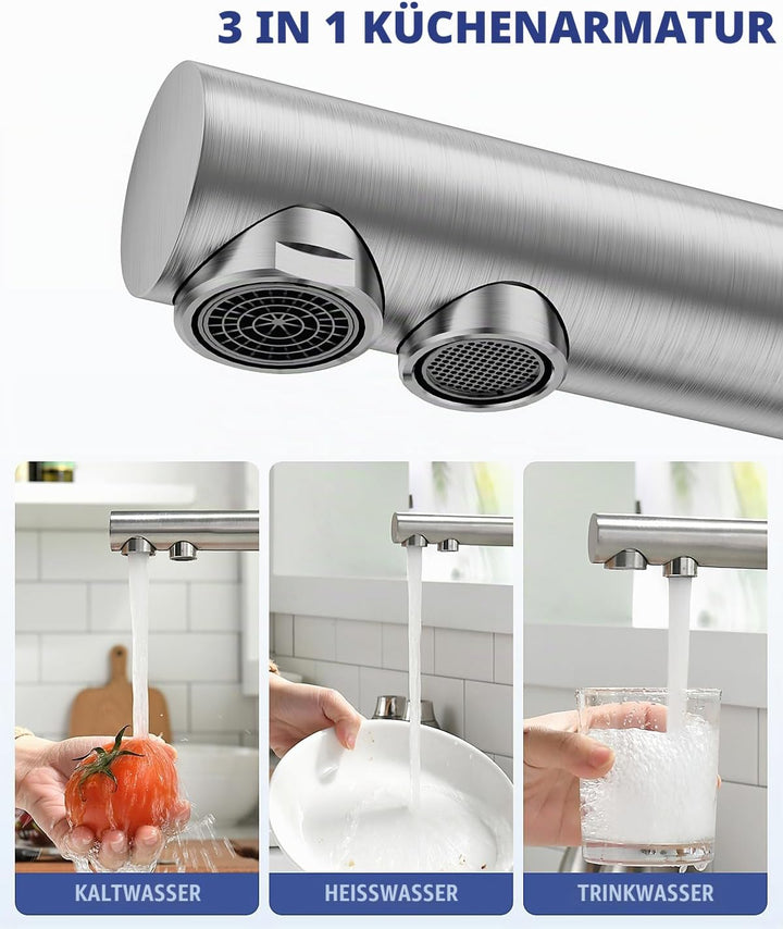 APPASO 3 Wege Wasserhahn, Küchenarmatur 3 Wege, 3 in 1 Mischbatterie Küche für Wasserfilter, Drei We