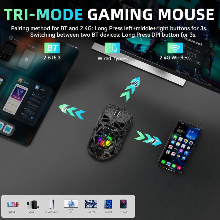 AULA SC620 Kabellose Gaming Maus,BT5.0/2.4G/USB-C,mit PixArt PAW3311-Sensor,12000DPI,8KHz,Feuertaste