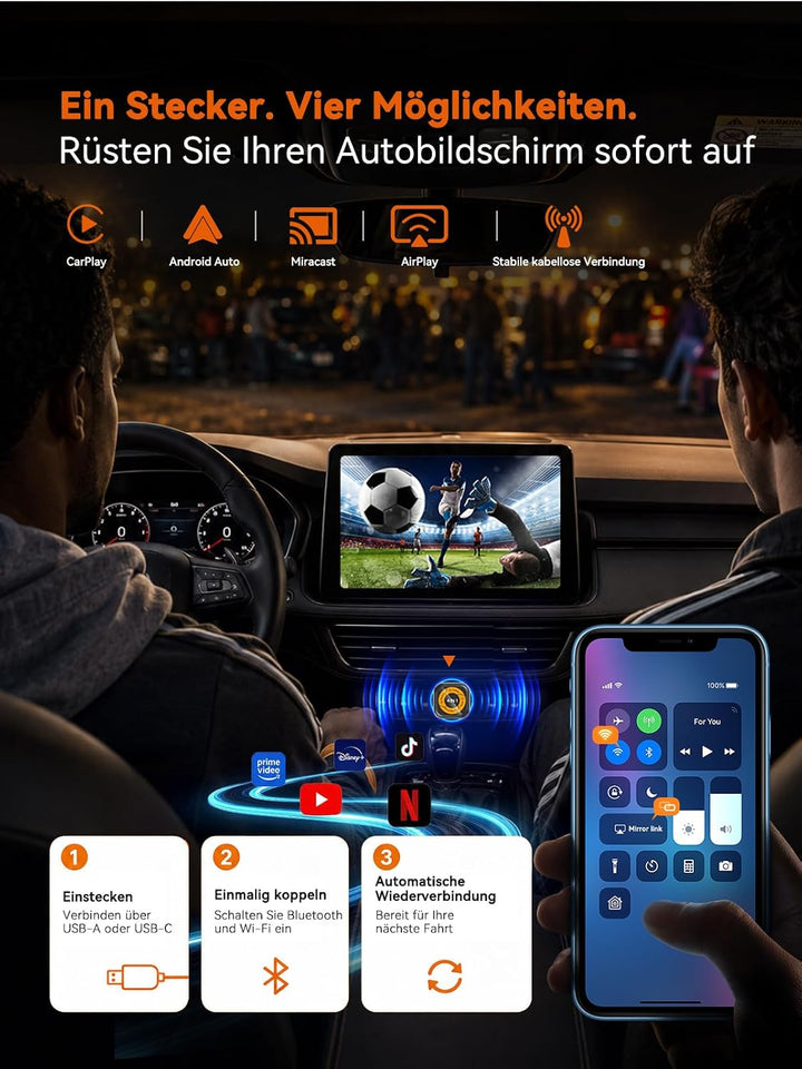 4-in-1 Wireless CarPlay Adapter für AirPlay MirrorLink Bildschirmspiegelung