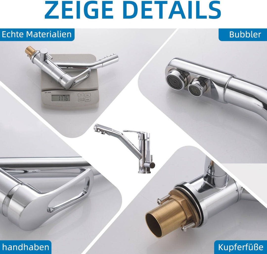 3-Wege-Küchenarmatur, 360° drehbarer Küchenarmatur, Spültischarmatur mit flexiblem Auslauf, G3/8 Zol