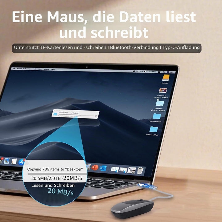 Bluetooth Maus, Upgrade Mini Kabellose Mouse zum Einsetzen einer TF-Karte, 2-in-1 Maus und TF-Karten