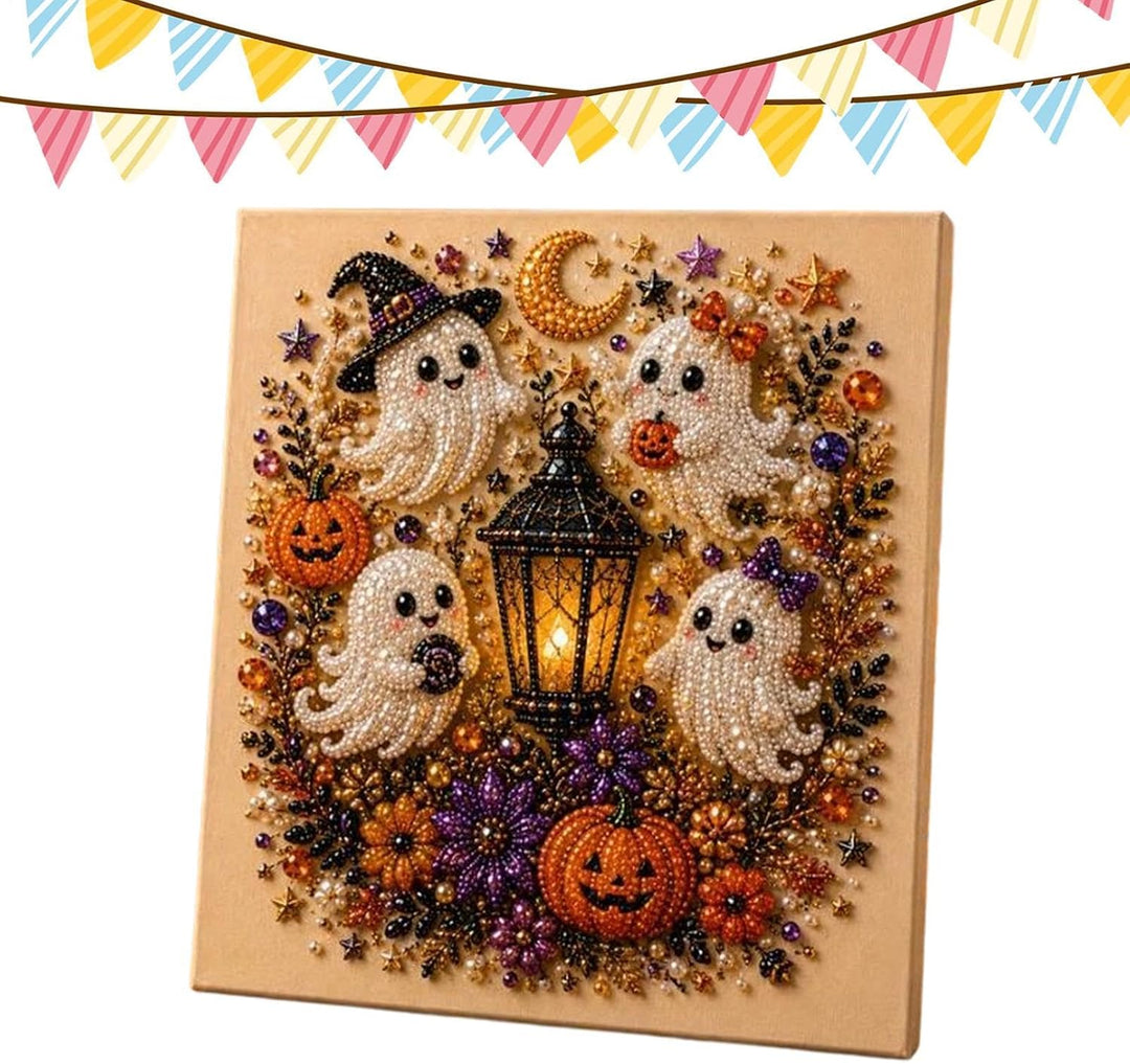 Ghost Pearl Art DIY Kit, Halloween Craft Wall Decor Set, Spooky Art B, B