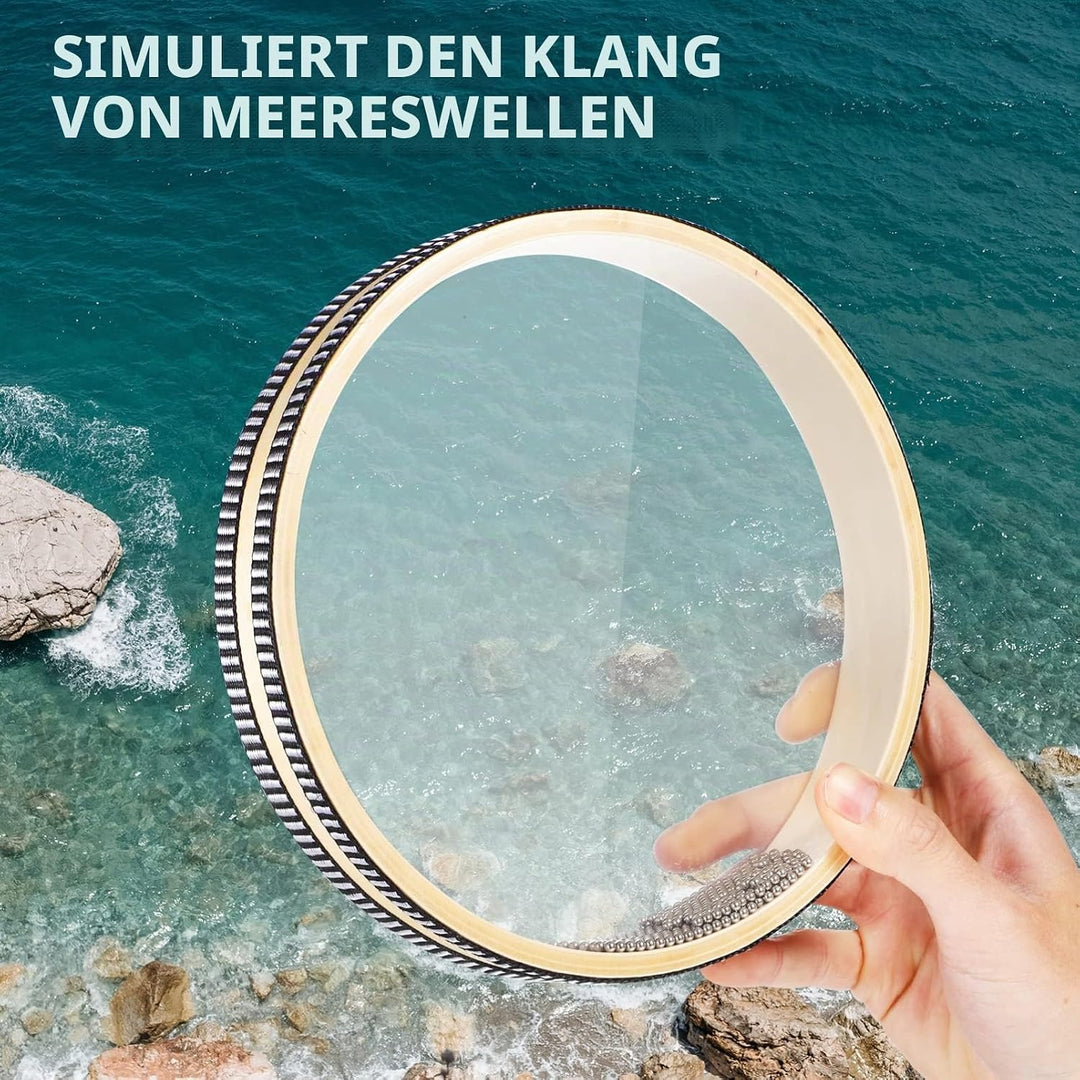 Vaguelly 2 Stück Ocean Drum, 20cm &amp; 30cm Ozeantrommel Welletrommel mit Transparent Trommelfelle, Han