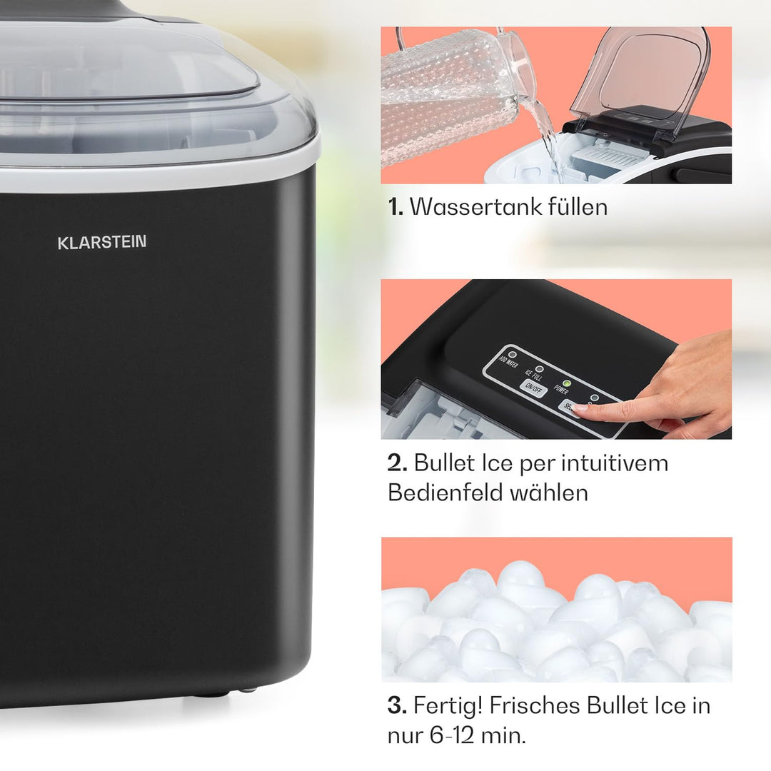 Klarstein Eiswürfelmaschine für Zuhause Camping Gastro, Schnelle Mini-Eiswürfelmaschine Klein, Profi