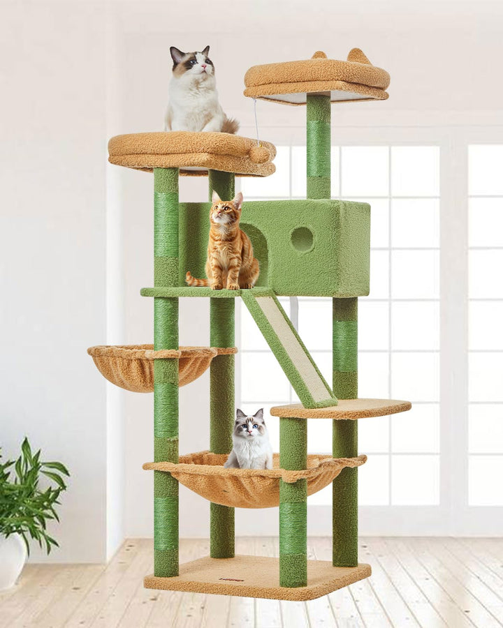 Taoqimiao 146CM Kratzbaum Gross, Katzenbaum Katzen Kratzbaum Grosse Katzen Stabil mit 2 Katzenhaus,