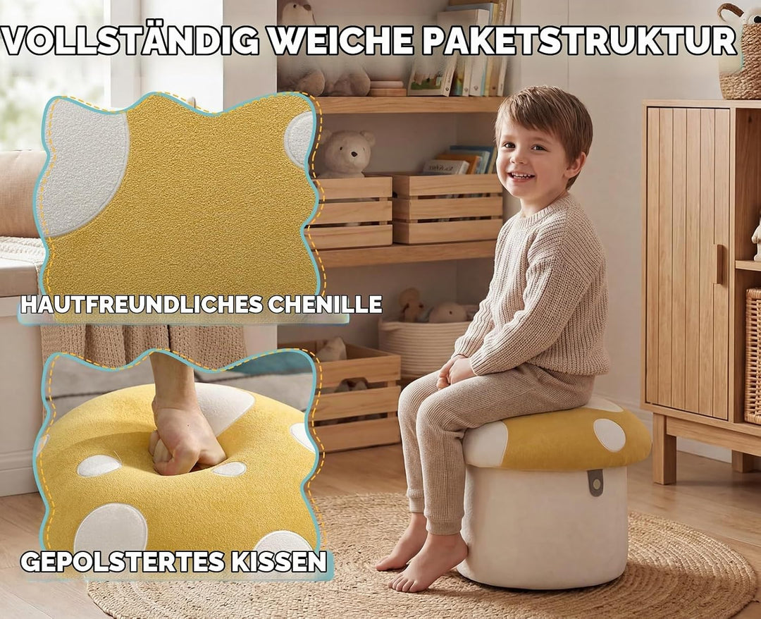 Ya-Home Kinder Aufbewahrungsbox aus Chenille in Pilzform mit verstecktem Stauraum – gepolsterte Spie
