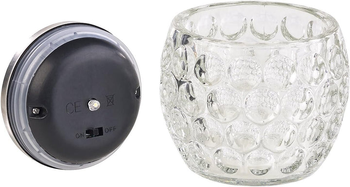Lunartec Solar Tischlicht: Solar-LED-Windlicht aus Glas, mit tollem Lichtmuster, IP44, Ø 10 cm (Tisc