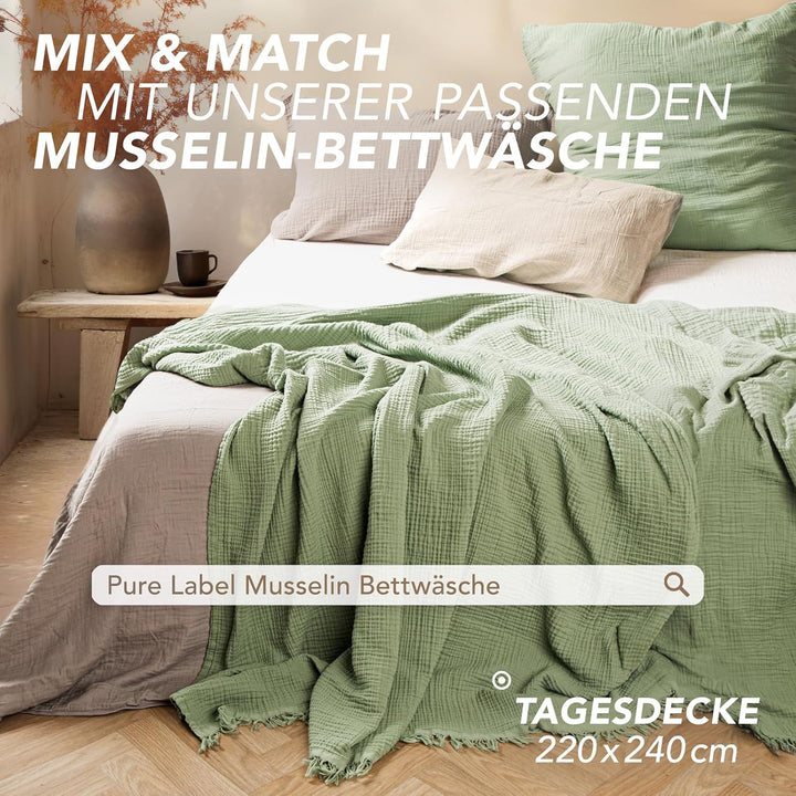 Pure Label 2er Set Musselin Decke 150x200 Grün aus Baumwolle Salbeigrün 2er Set 150x200 cm, Salbeigr