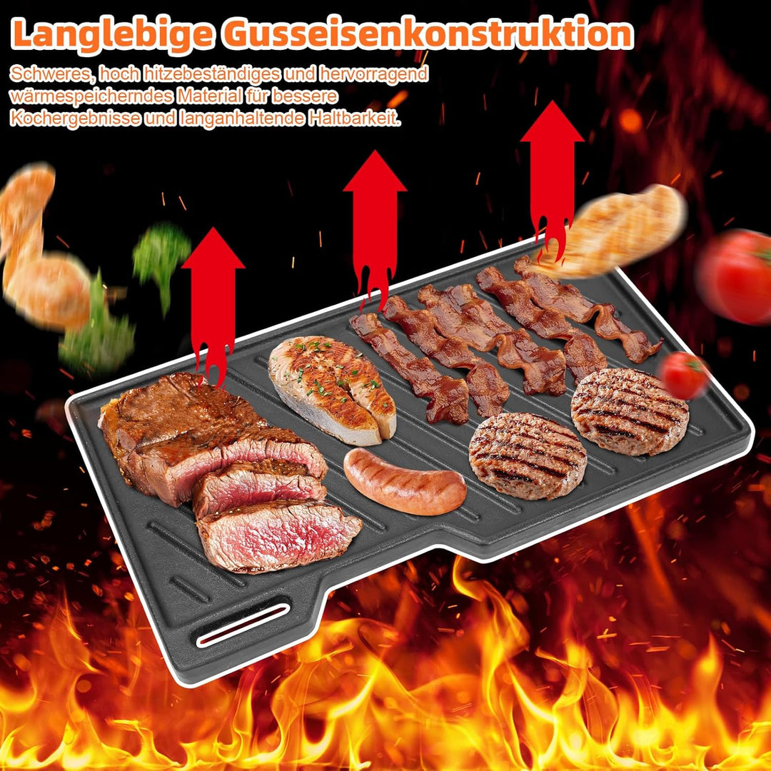 Denmay 41,5 x 23,5cm Grillplatte Gusseisen Ersatz für Burnhard Fred Serie, Rösle Artiso G2, Universa