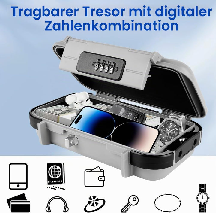 Flintronic Tresor mit Zahlenschloss, 4 Stellig Tragbarer Geldschränke mit Zahlencode, Tragbarer Tres