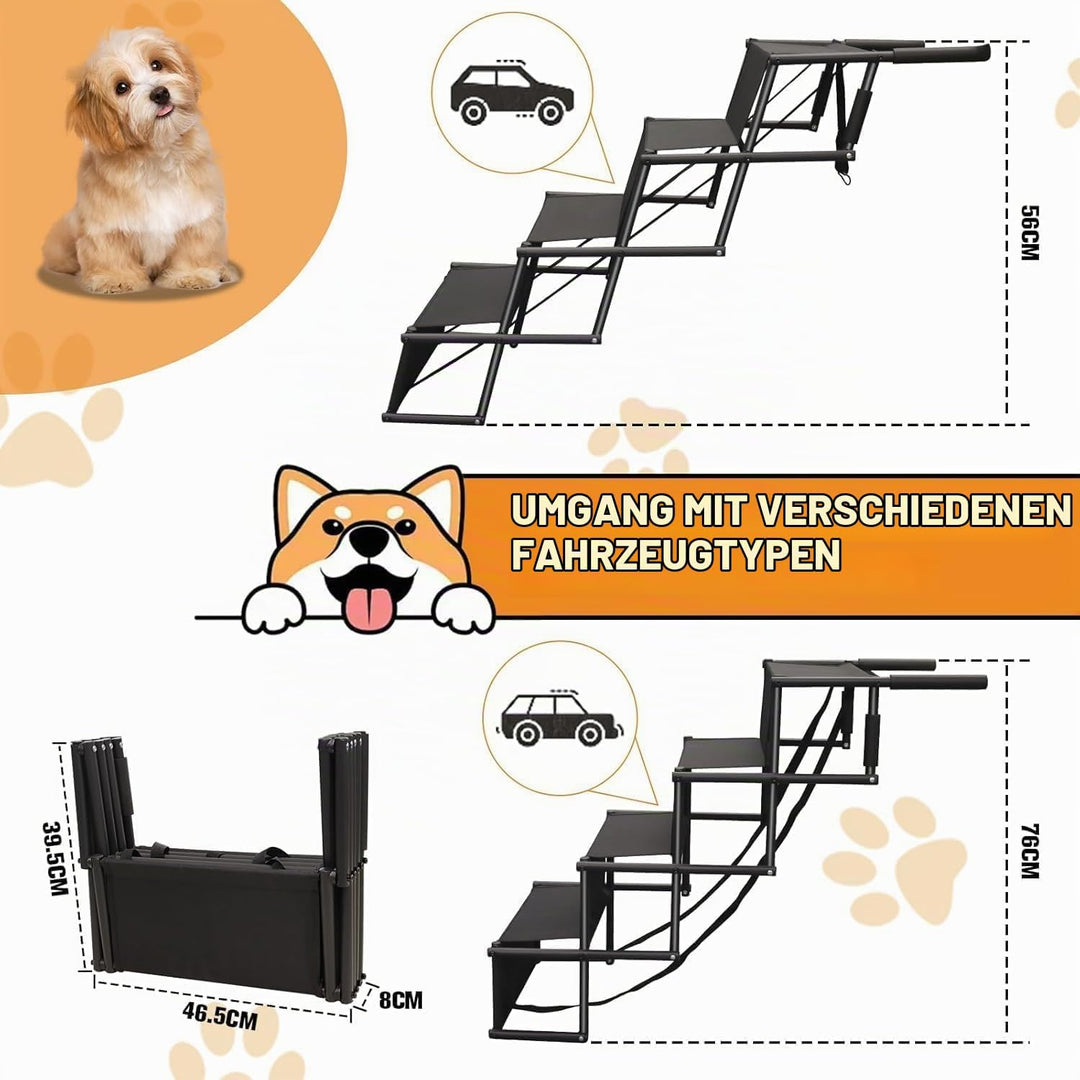 Hunderampe Auto Klappbar,Hundetreppe Grosse Hunde,Rampe Hund Auto 4 Stufen,Bis 80 kg belastbar,Hunde