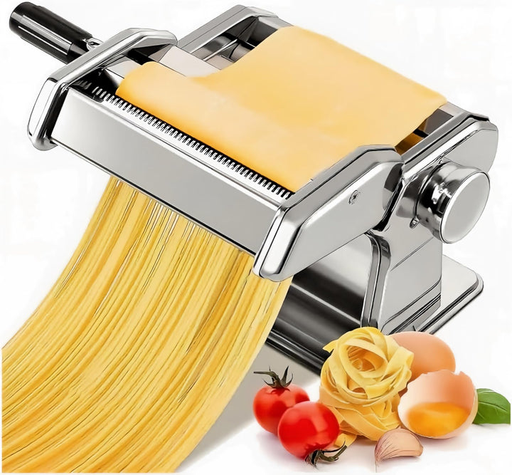 Nudelmaschine Manuelle, Edelstahl Pasta Maker mit 2 Schneidern, Nudeltrockner Nudelständer und 9 Ein