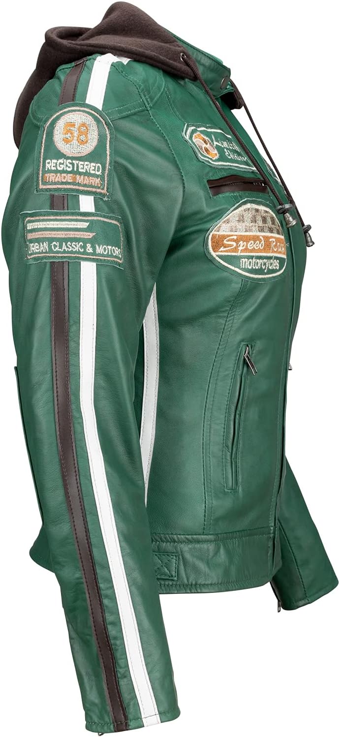 URBAN 5884 Motorradjacke Damen Mit Protektoren, Damenjacke aus Lammleder, Protektoren für Rücken, Sc