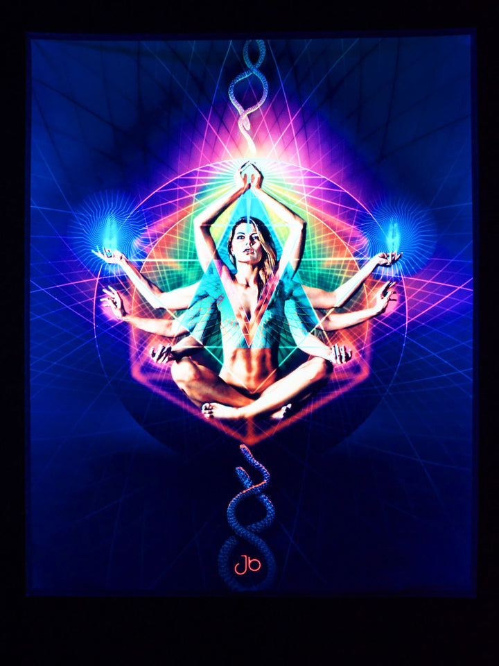PSYWORK Schwarzlicht Stoffposter Neon | Resonance | 0,55 x 0,68m | UV-aktiv | fluoreszierend | Wandb