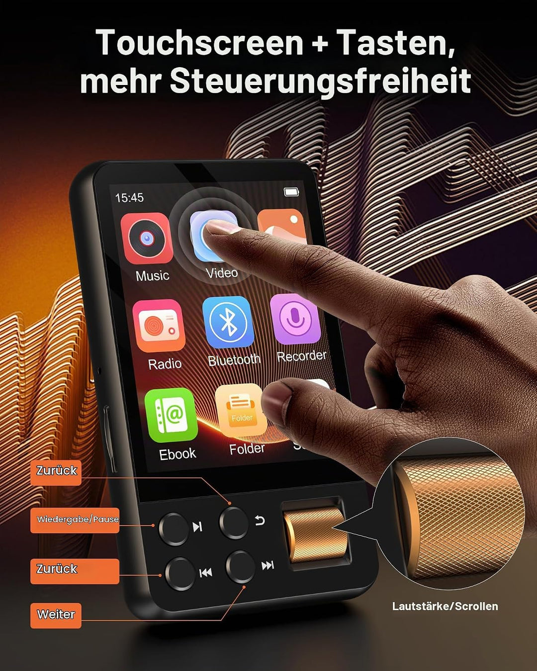 MP3 Player Bluetooth 5.4 mit 2,4 Zoll Touchscreen Schwarz 64GB, Schwarz 64GB