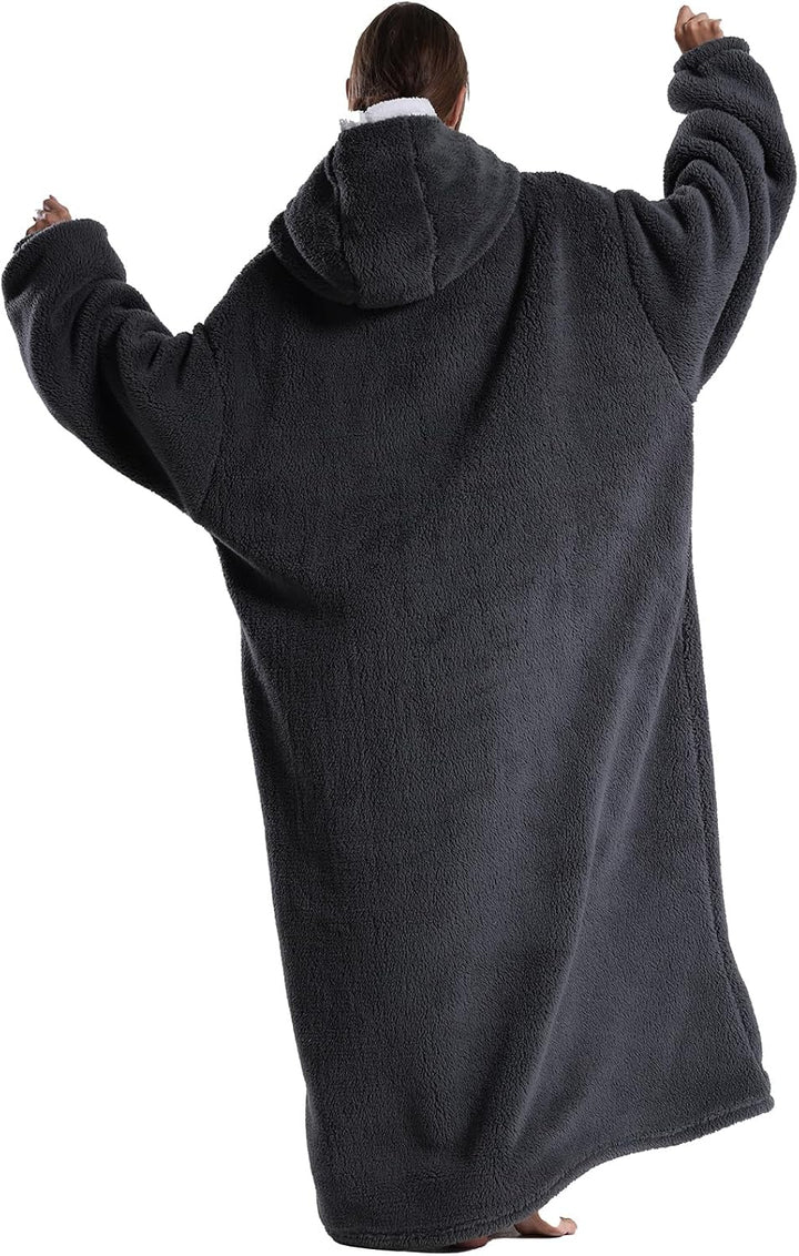 Hoodie Decke Extra Lang mit Kapuze und Tasche für Damen Herren Dunkelgrau, Dunkelgrau