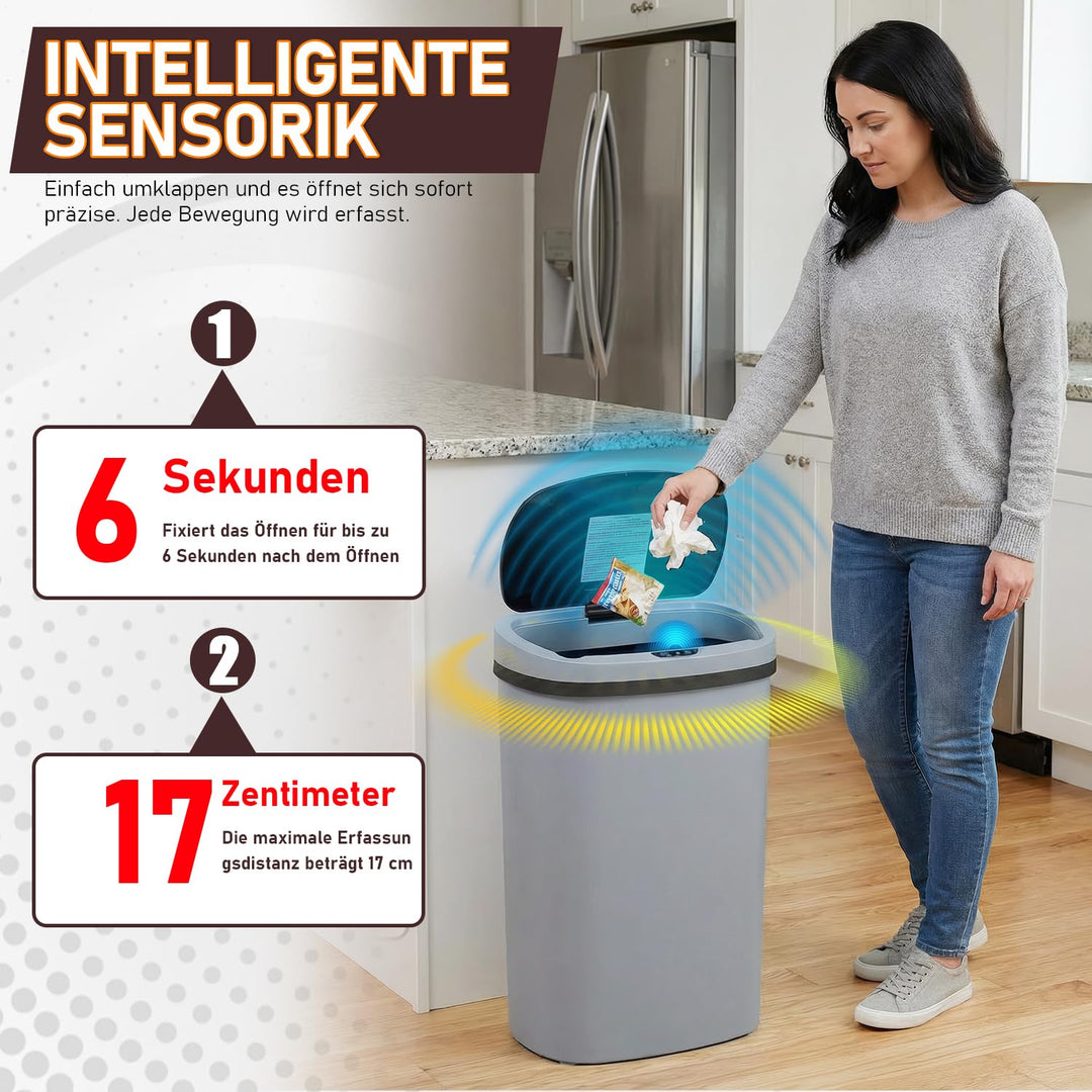 FDW Mülleimer mit Sensor &amp; Deckel, Kunststoff, 50 L Küchenmülleimer, Smart, Automatisch, Berührungsl