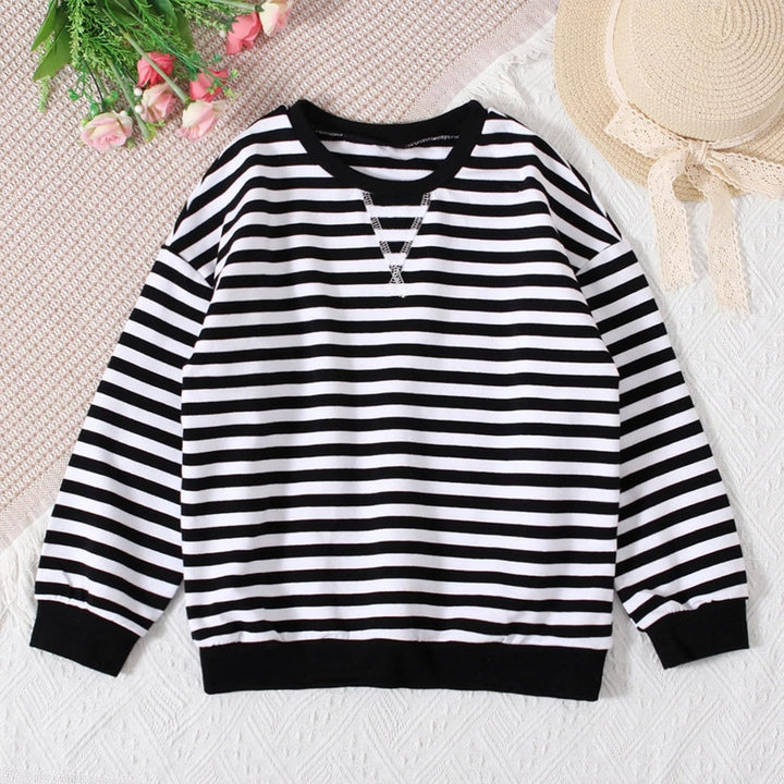 Mädchen Langarm T-Shirt Gestreiftes Langarm-T-Shirt Kinder Klassischer Rundhalsausschnitt Pullover L