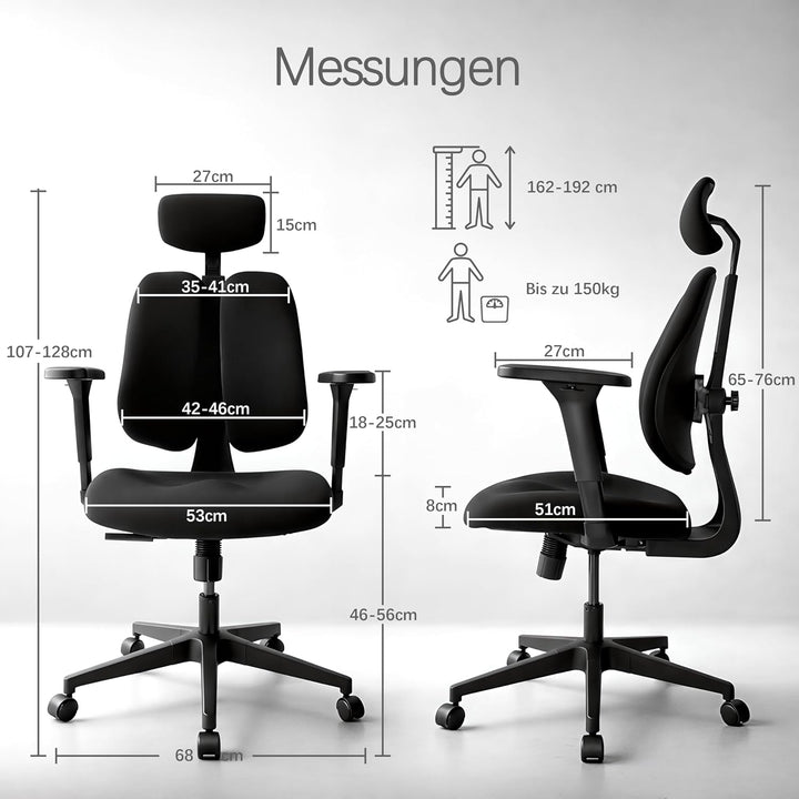 Flex Ergonomischer Bürostuhl mit dynamisch geteilter Rückenlehne, 8 cm Ultra-verdickter Sitz aus hoc