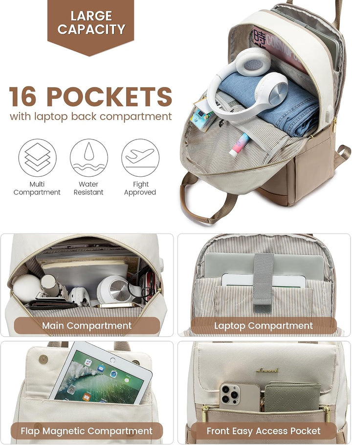 LOVEVOOK Rucksack Damen Elegant Arbeitstasche Reiserucksack Lehrertasche, 15,6 Zoll Schulrucksack Mä