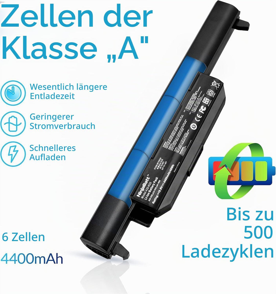 NinjaBatt Akku A32-K55 für Asus ASUS X75V F75VD X75A R500V F75V F75VB F75VC R503U R503A R503C K55VD