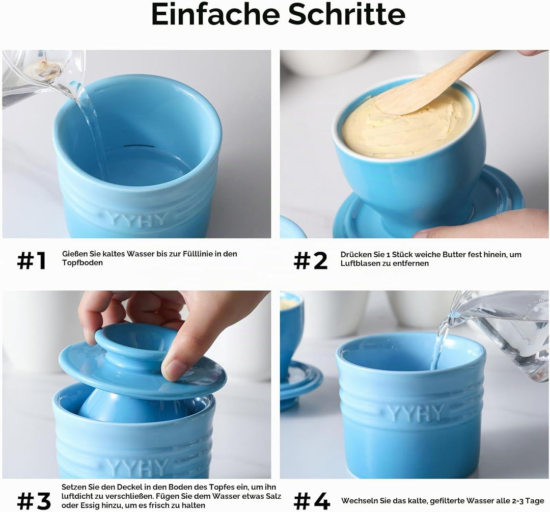 Y YHY Französische Butterdose, Butterdose wassergekühlt mit Wasserlinie, Keramische Butterglocke für