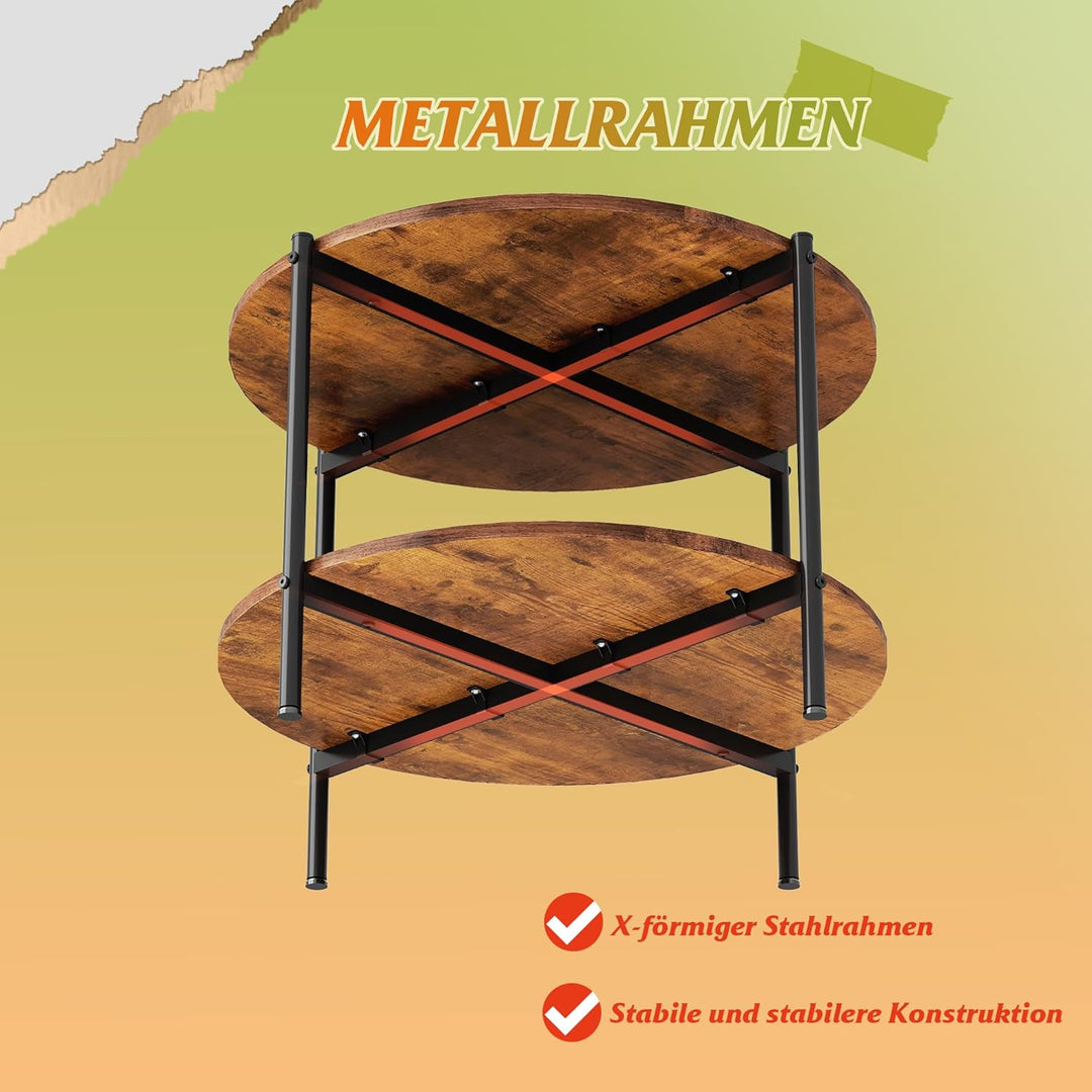 WLIVE Runder Couchtisch Weiss, Wohnzimmertisch Holz mit 2 Ebenen, Sofatisch mit viel Stauraum, für W