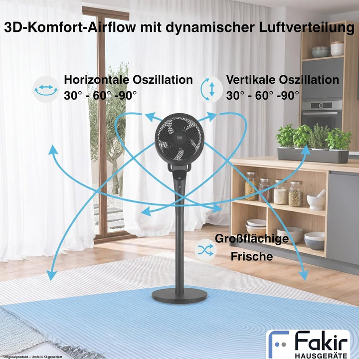 Fakir prestige VC° 550 2in1 Standventilator – leiser DC-Motor, 12 Stufen, schwarz Anthrazit, Anthraz