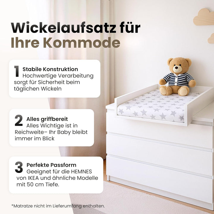 regalik Wickelaufsatz für Hemnes von IKEA, Wickeltischaufsatz für 50 cm Kommoden, Abnehmbar Wickelko