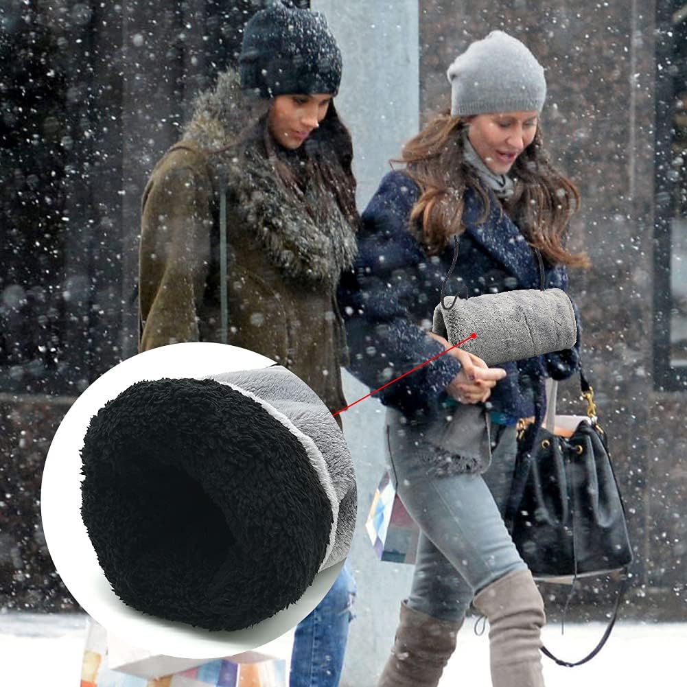 Handmuff Kunstpelz Muff für Warme Hände mit Tasche Riemen Grau Muff Handwärmer Damen Herren Kinder 1