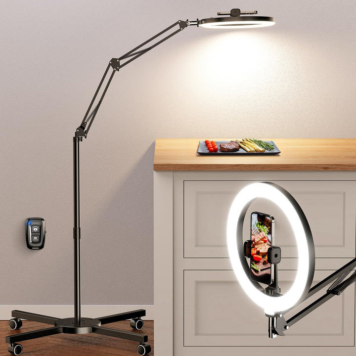 Overhead Stativ Handy mit Ringlicht für Küche – Stabile Ring Light mit 4 Rollen Bremse – Ringlicht m