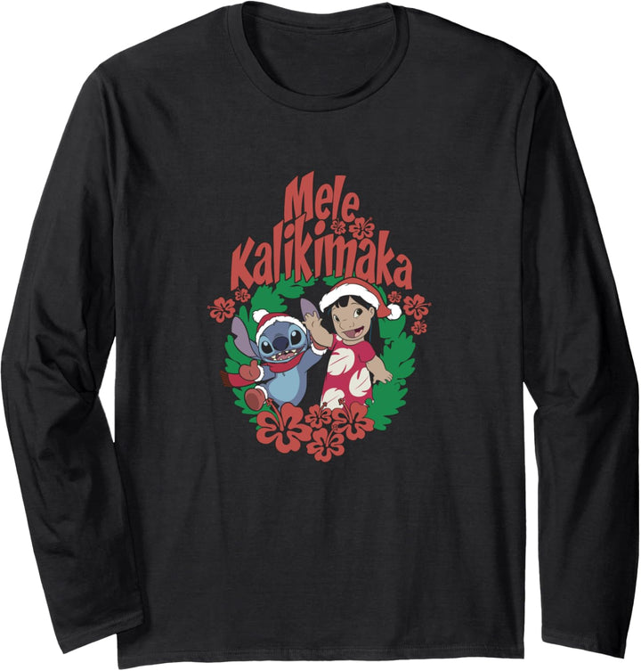 Disney Lilo &amp; Stitch Weihnachten Wreath Mele Kalikimaka Langarmshirt