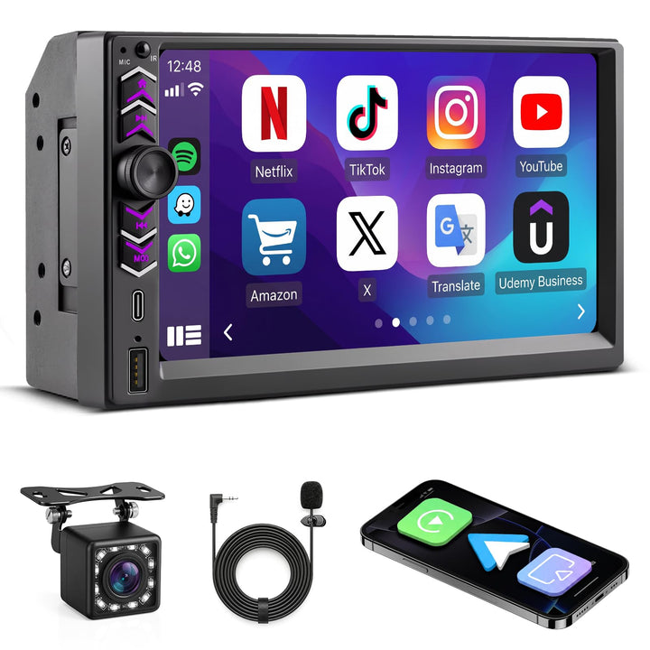 Autoradio 2 DIN mit Kabellosem Apple CarPlay und Android Auto, 7 Zoll HD Touchscreen Auto Stereo mit