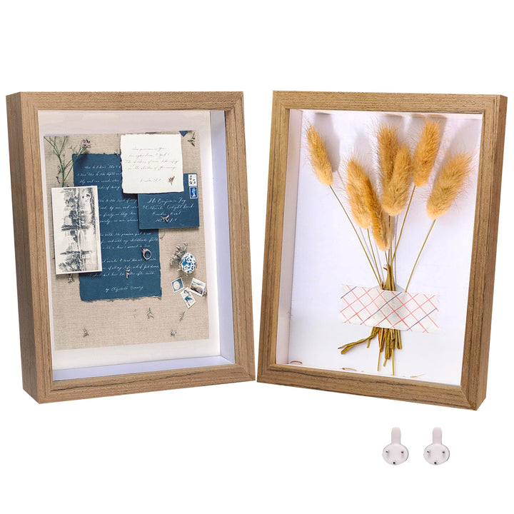 3D Bilderrahmen Holz 20x25cm 2 Pack Dunkles Holz Fotorahmen aus Massivholz und Echtglas für Objekte
