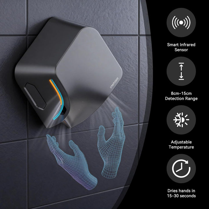 interhasa! Händetrockner automatischer Infrarotsensor handtrockner leise Gewerbe und Haushalt 1400W（