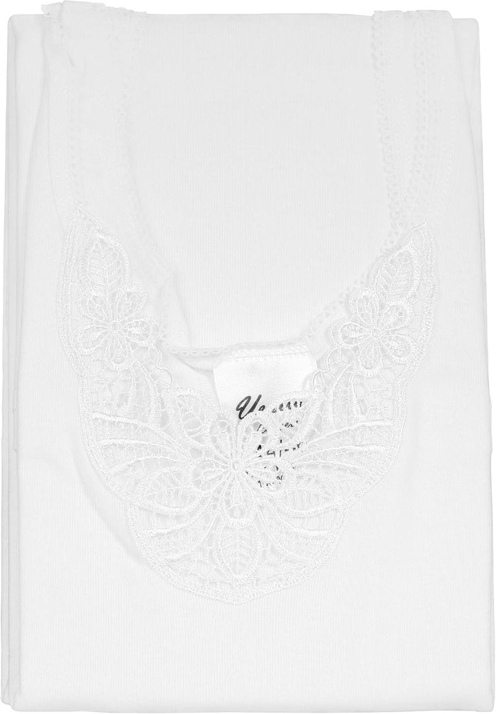 Yenita 4 stück Damen Unterhemden mit Spitze, 100% Baumwolle, Feinripp 52-54 Weiss, 52-54 Weiss
