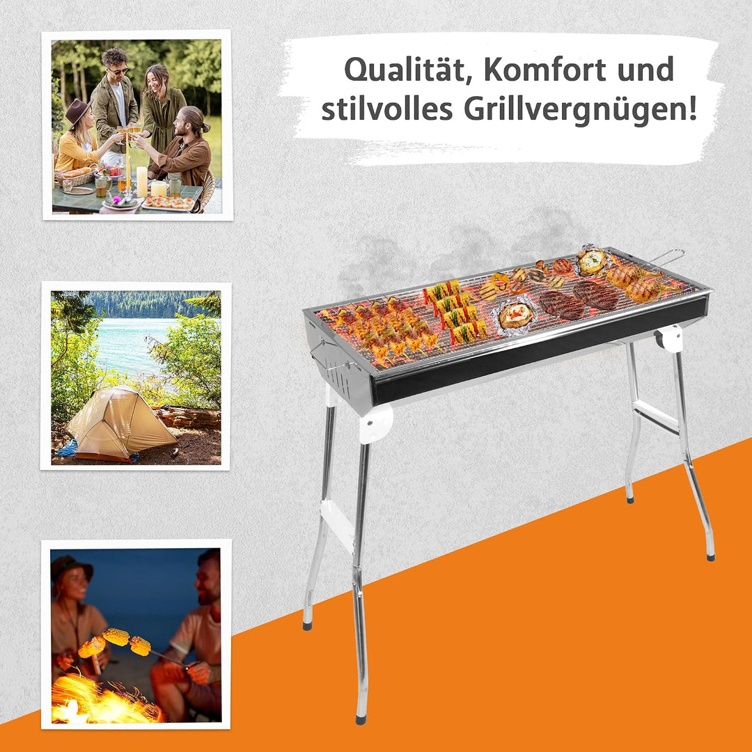 Lemodo Faltbarer Holzkohlegrill – Tragbarer Campinggrill klappbar, Edelstahl-Grill für Outdoor, Pick