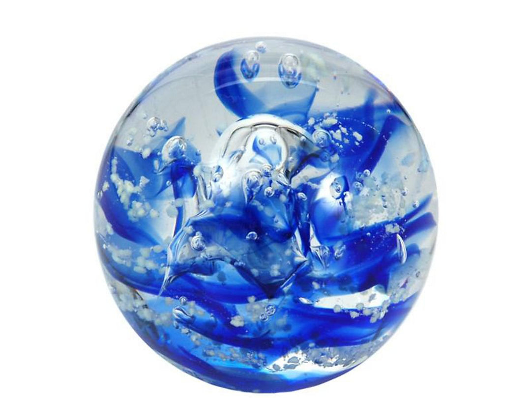 Pfrontenschmuck Traumkugel klar Blaue Streifen fluorieszierend (161), Glaskugel, Briefbeschwerer, Wu
