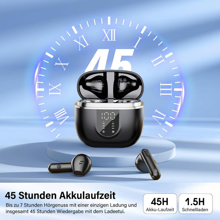 Bluetooth Kopfhörer in Ear Kopfhörer Kabellos Bluetooth 5.4, Schwarz A-Schwarz, A-Schwarz