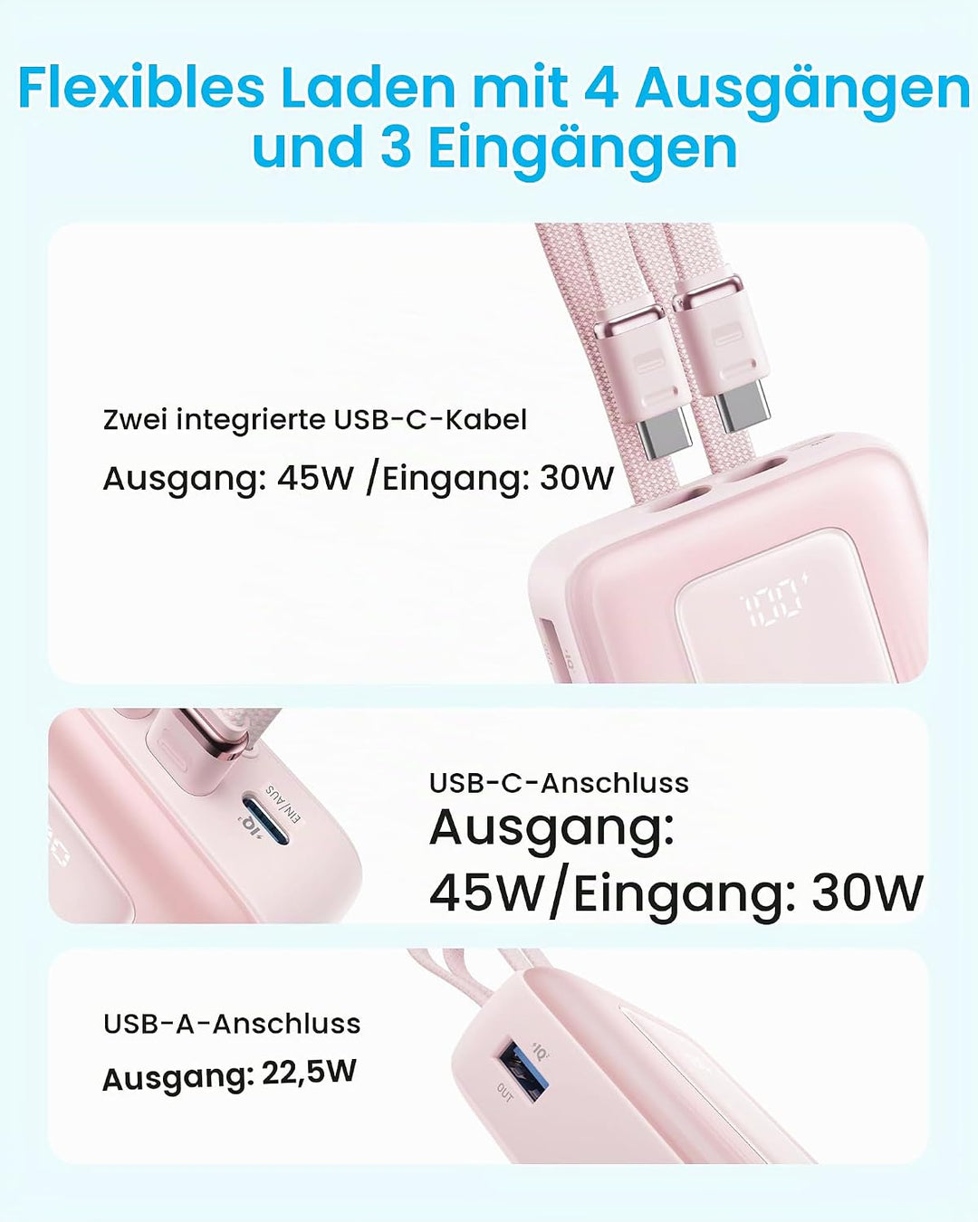 Anker Zolo Powerbank (2025 Upgrade), 45W Schnellladung, 20000mAh Akku-Pack, Zwei integrierte USB-C K