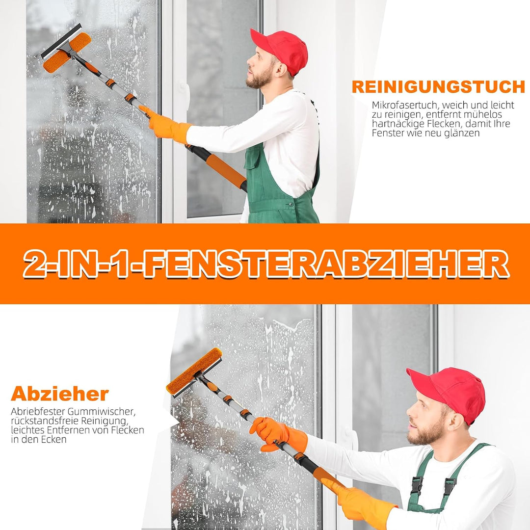 SISUPASSIE 2-in-1 Fensterputzer, 7,2m Fensterabzieher, professionelles Fensterwischer mit Teleskopst