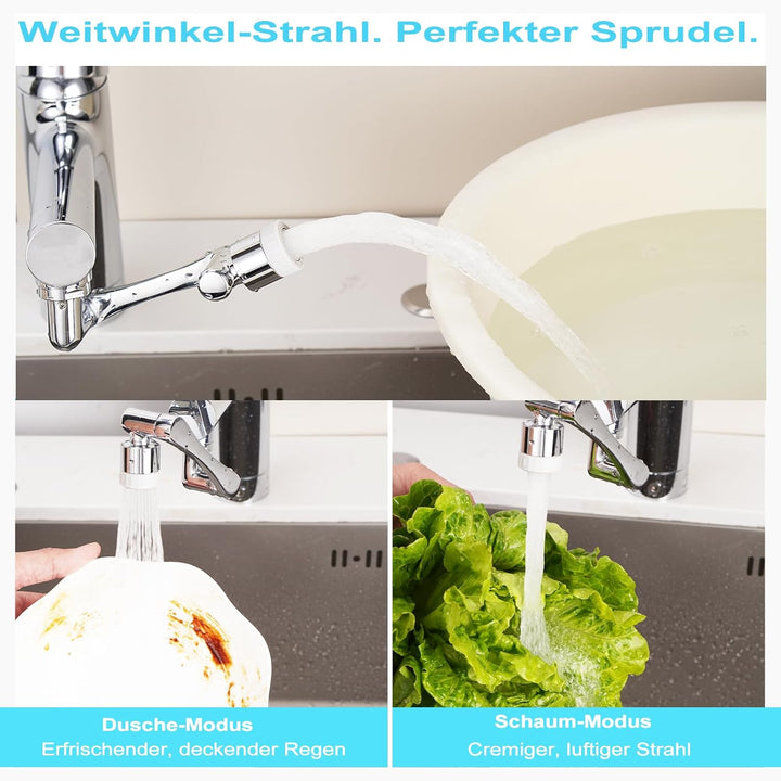 Drehbarer Wasserhahn Aufsatz Verlängerung mit Strahlregler, Sprühkopf Ersatz Dusche, Wassersparer Wa