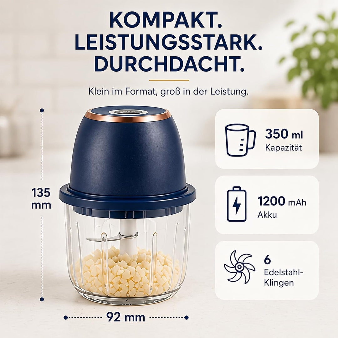 Elektrischer Zerkleinerer 350ml, USB-C, 6 Klingen für Fleisch &amp; Gemüse