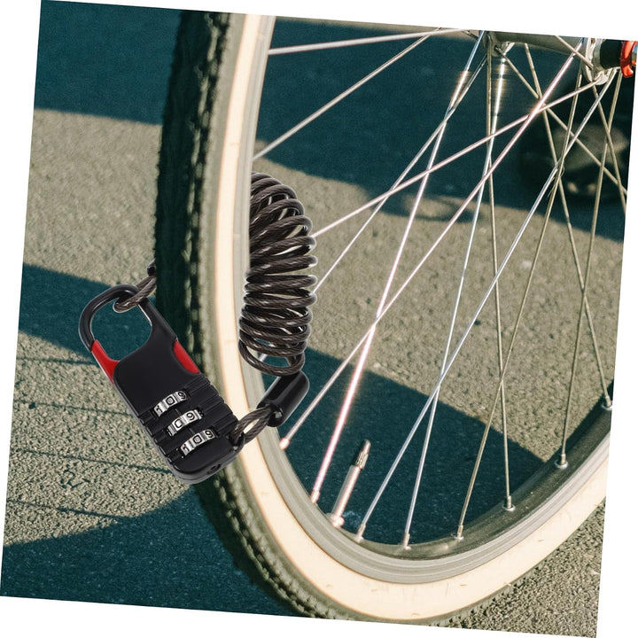 Fahrradschlosskabel 3-stellig, mit Zahlenschloss, Einziehbar, Schwarz