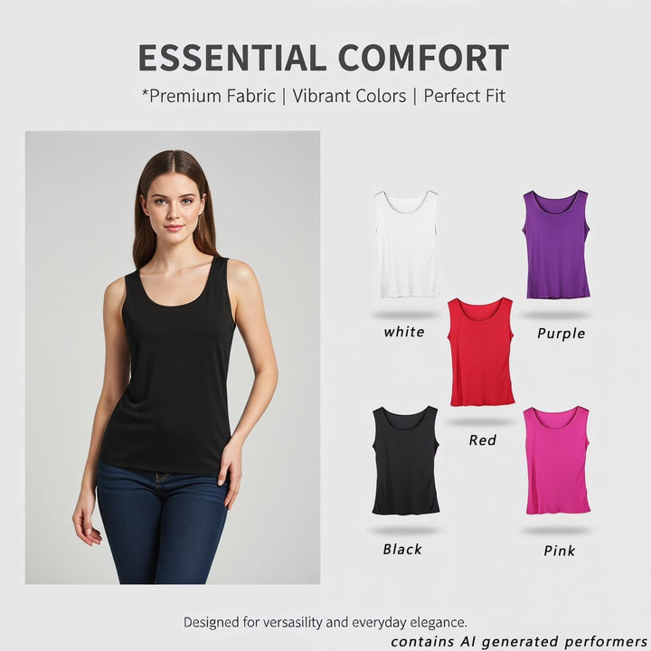 Egurs Damen Tank Top aus 100% Natur Seide,Komfortabel L Schwarz, L Schwarz