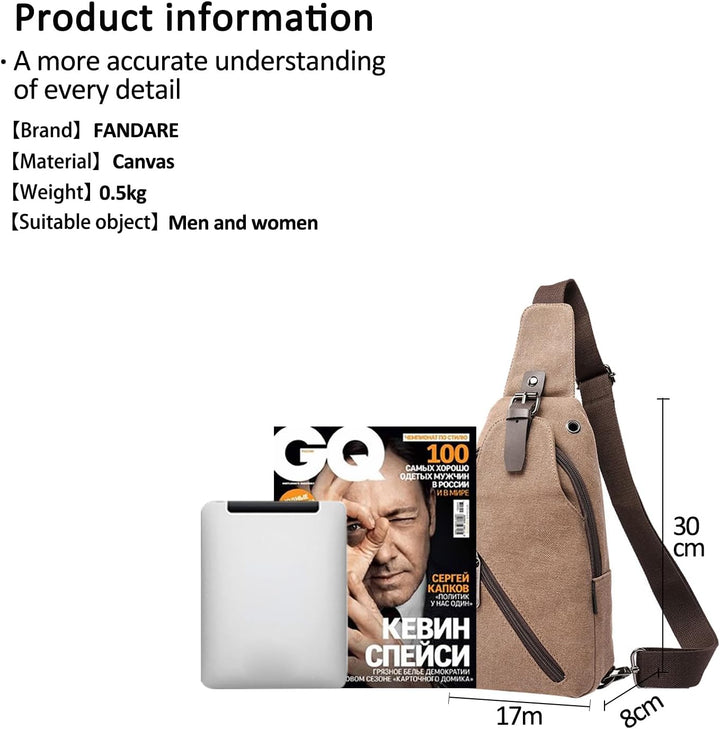 FANDARE Vintage Umhängetasche Sling Bag Schule Reisen Männer Frauen Messenger Rucksäcke Brustbeutel