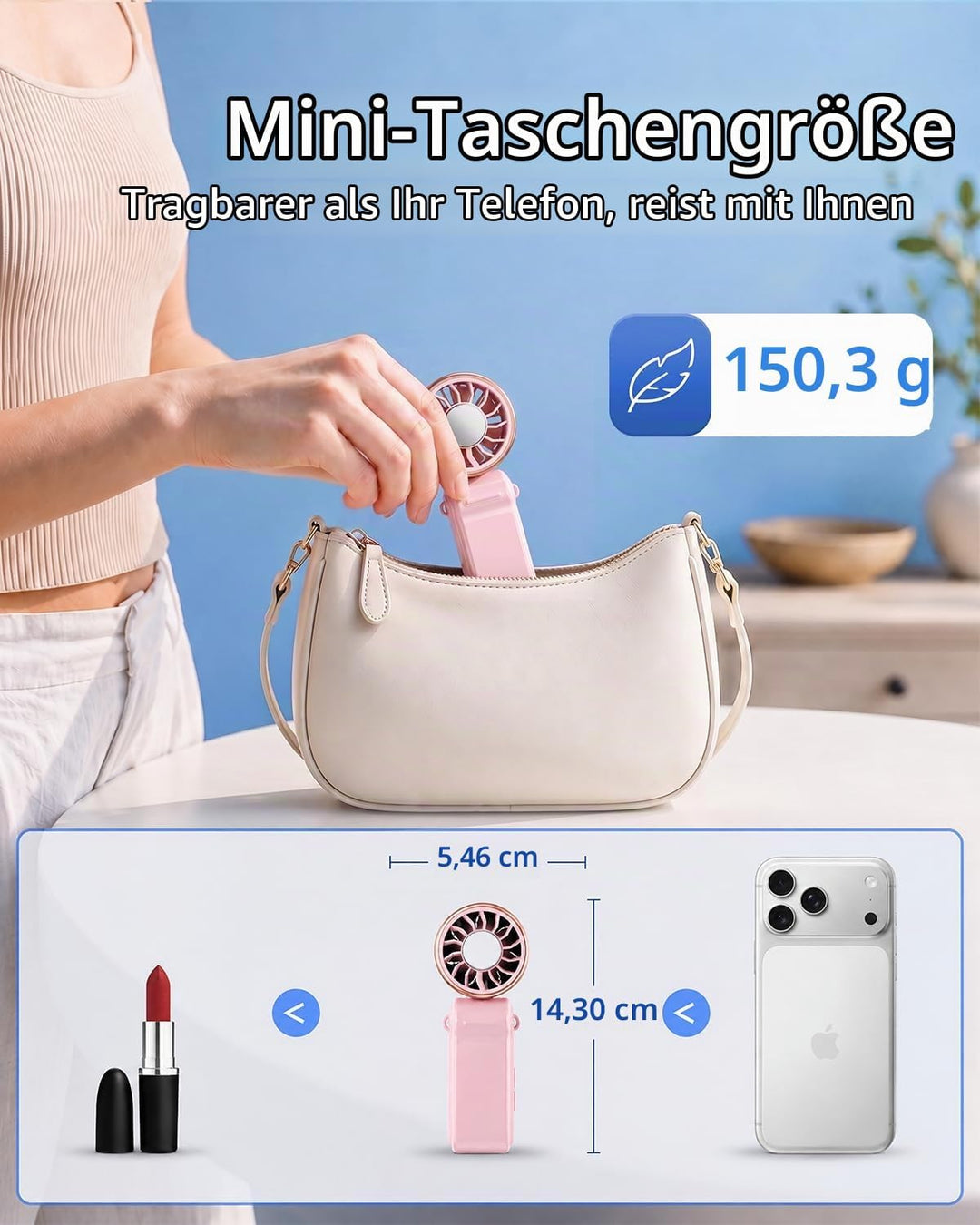 SWEETFULL Tragbarer Mini Ventilator mit Turbo-Lüfter und Eiskühlung,4000mAh Handventilator Akku Aufl