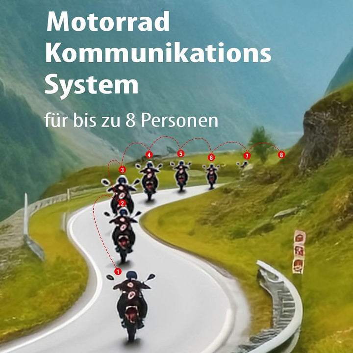 NavGear Motorrad-Helm-Headset: 8er-Set Motorrad-Intercom-Systeme für bis zu 8 Personen, 2.000 m (Hal